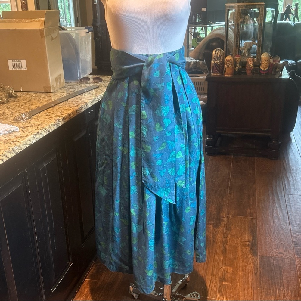 Vintage Sz S Segrets by Sigrid Olsen Gingko Blue and Green Patterned Skirt GVC